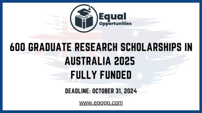 600 Graduate Research Scholarships in Australia 2025 Fully Funded